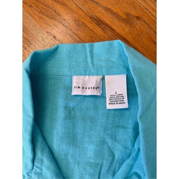 Vintage Kim Rogers Linen Blend Embroidered Palm Tree Beach Shirt Size L - Picture 6 of 8